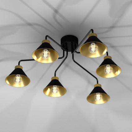 Lámpara de techo DEMET 6xE27/60W/230V negro/dorado