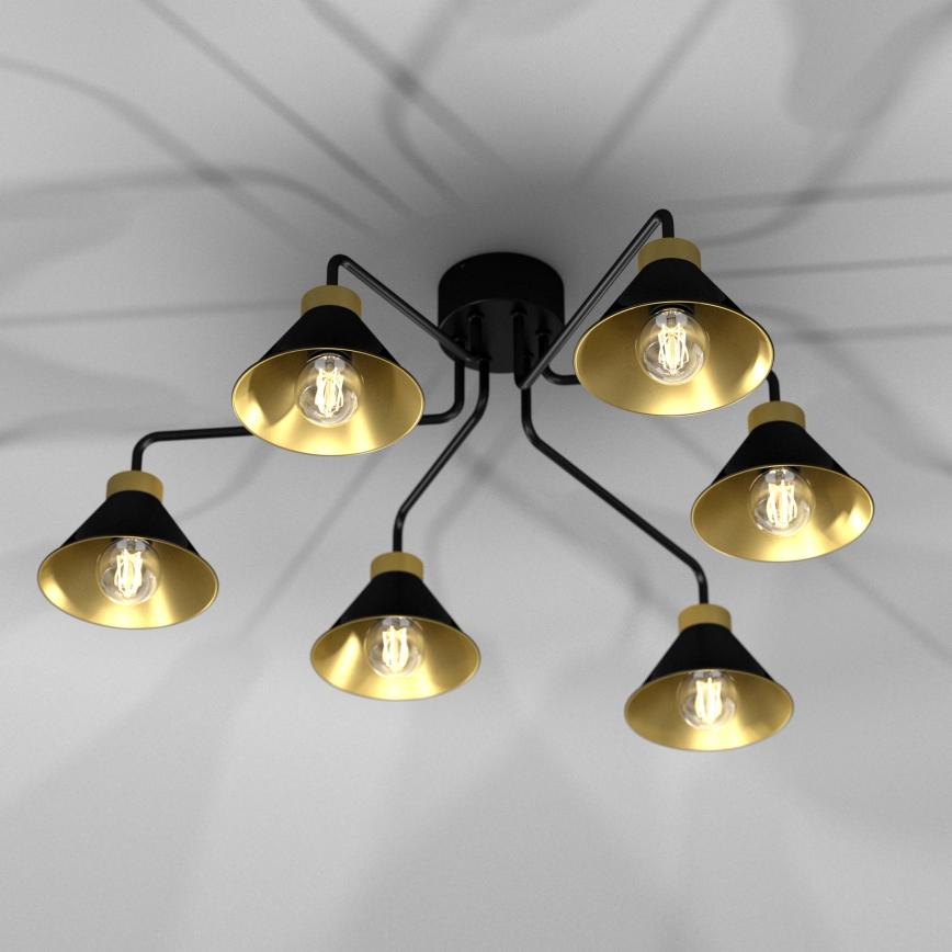Lámpara de techo DEMET 6xE27/60W/230V negro/dorado