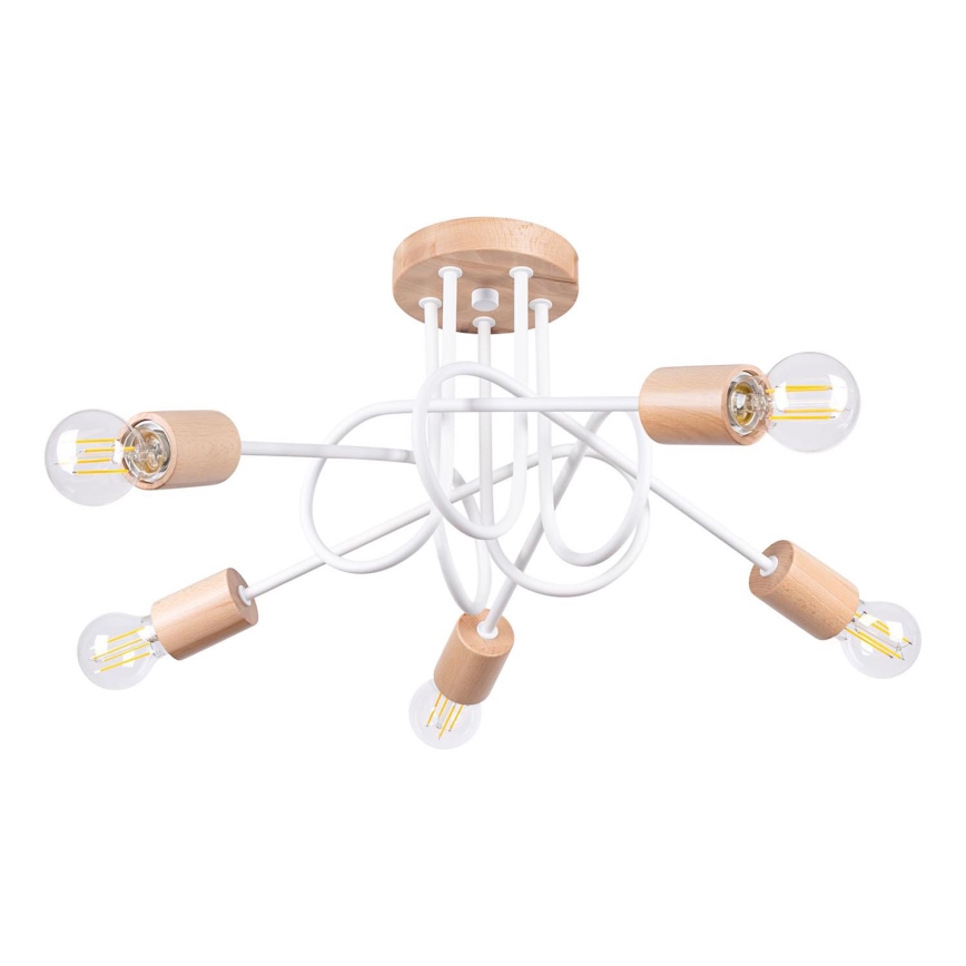 Lámpara de techo EMBER 5xE27/15W/230V blanco/beige/haya