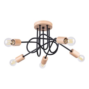 Lámpara de techo EMBER 5xE27/15W/230V negro/beige/haya