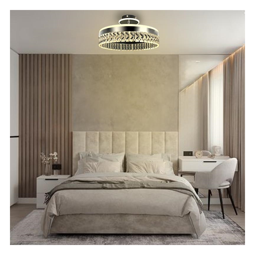 LED Lámpara de araña de cristal regulable empotrada LED/75W/230V 3000-6500K cromo mate + control remoto
