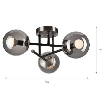 Lámpara de techo MALENA 3xE14/5W/230V negro/ahumado