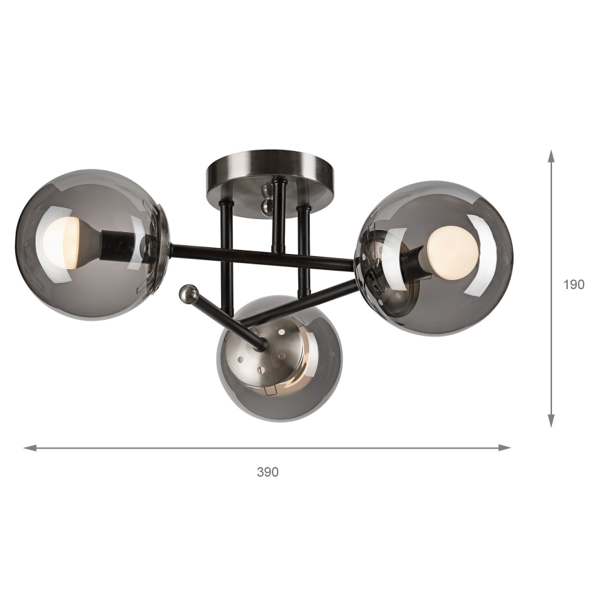 Lámpara de techo MALENA 3xE14/5W/230V negro/ahumado