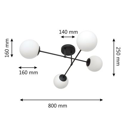 Lámpara de techo MOON 4xE27/15W/230V negro