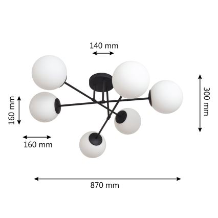 Lámpara de techo MOON 6xE27/15W/230V negro