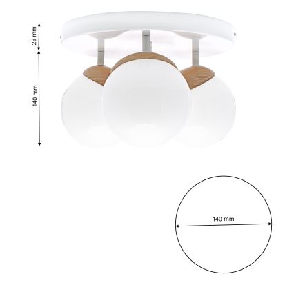 Lámpara de techo SFERA WOOD 3xE14/40W/230V blanco