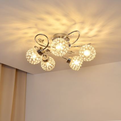 Lámpara de techo SOPHIA 5xE27/15W/230V cromo brillante/transparente