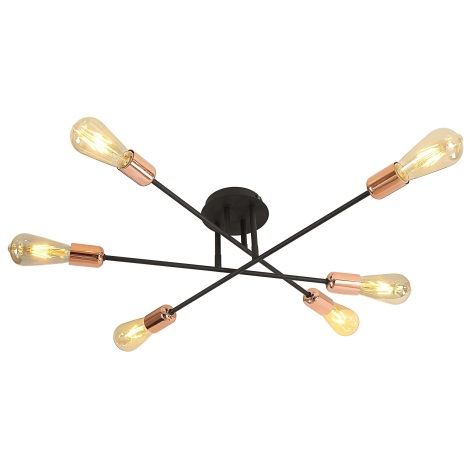 Lámpara de techo STRAIGHT 6xE27/15W/230V negro/cobre