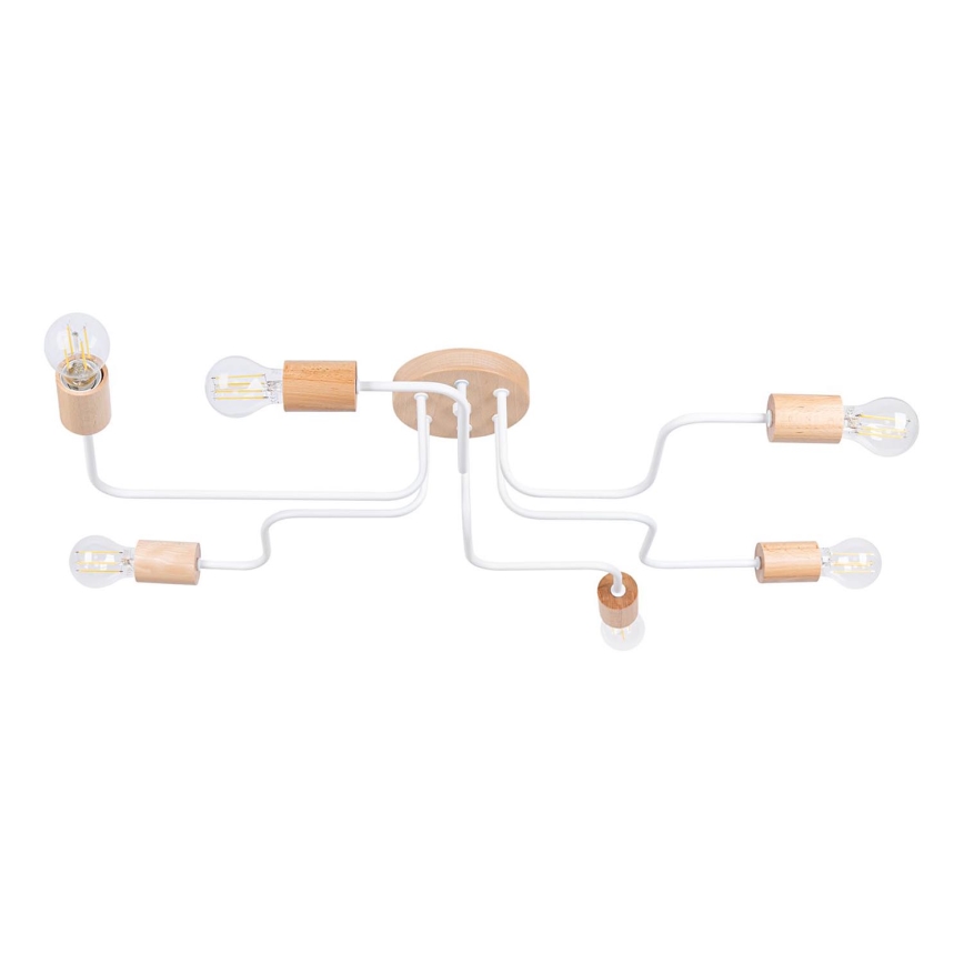 Lámpara de techo TIMBO 6xE27/15W/230V blanco/beige/haya