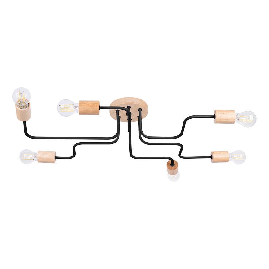 Lámpara de techo TIMBO 6xE27/15W/230V negro/beige/haya