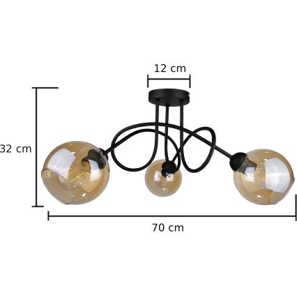 Lámpara de techo VENUS BLACK 3xE27/60W/230V