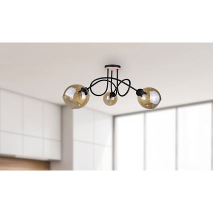 Lámpara de techo VENUS WOOD 3xE27/60W/230V negro/marrón ahumado