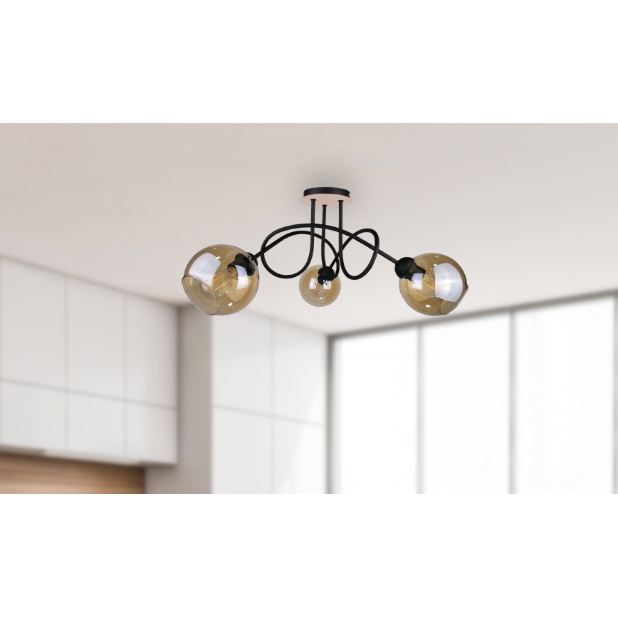 Lámpara de techo VENUS WOOD 3xE27/60W/230V negro/marrón ahumado