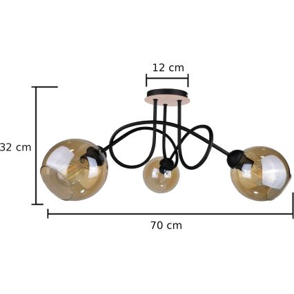 Lámpara de techo VENUS WOOD 3xE27/60W/230V negro/marrón ahumado