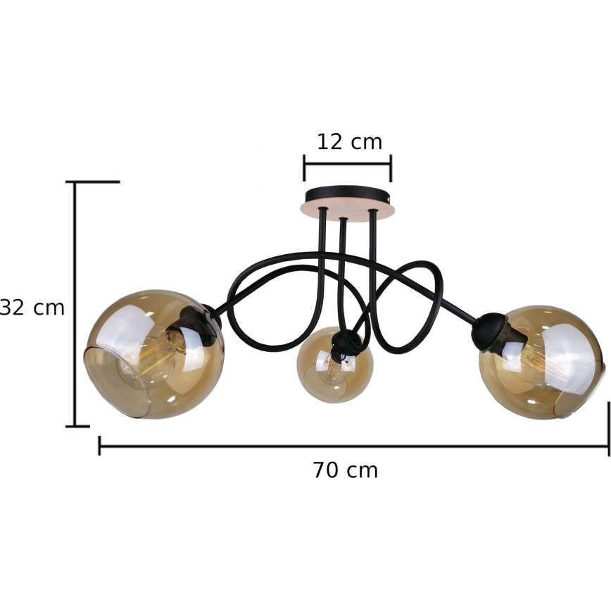 Lámpara de techo VENUS WOOD 3xE27/60W/230V negro/marrón ahumado