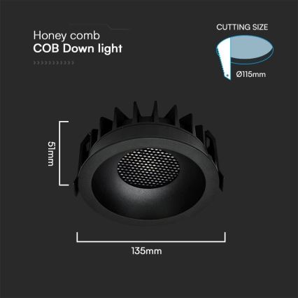 Lámpara empotrable LED LED/24W/230V 3000/4000/6400K ø 13,5 cm negro