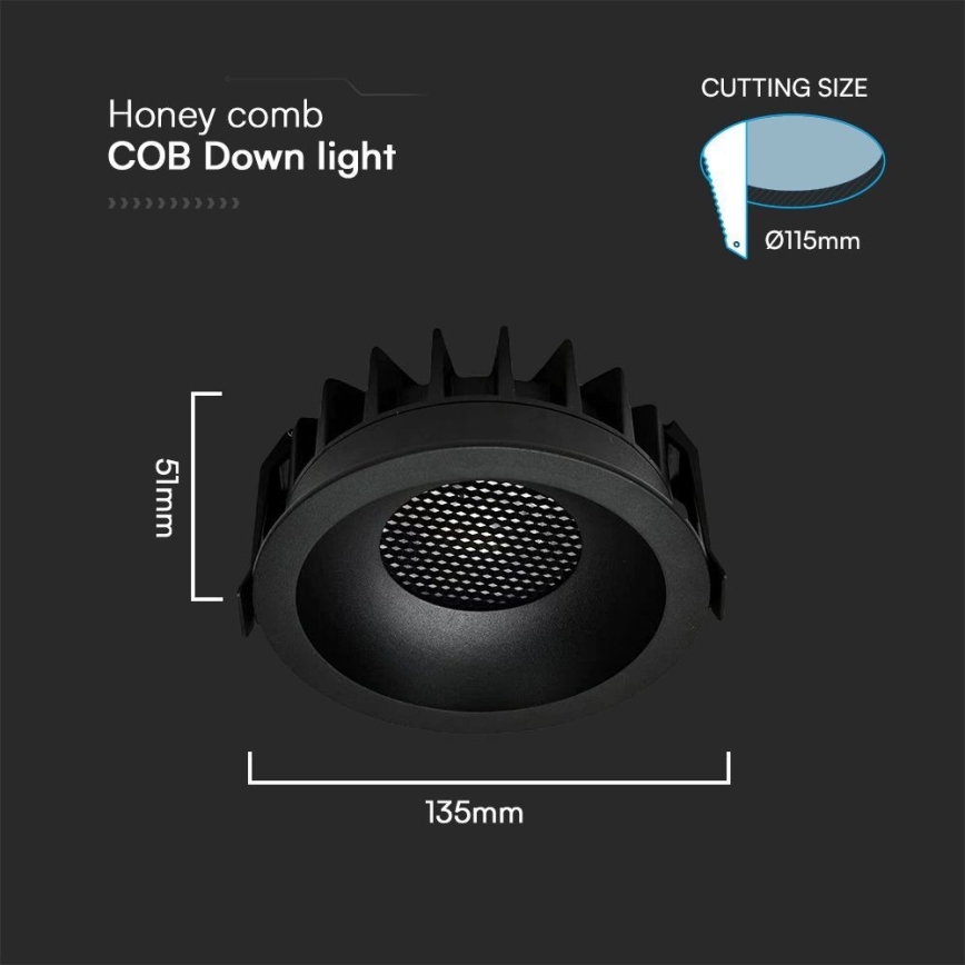 Lámpara empotrable LED LED/24W/230V 3000/4000/6400K ø 13,5 cm negro