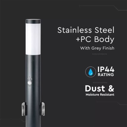 Lámpara exterior con sensor y 2 enchufes SCHUKO 1xE27/60W/230V IP44 60cm antracita