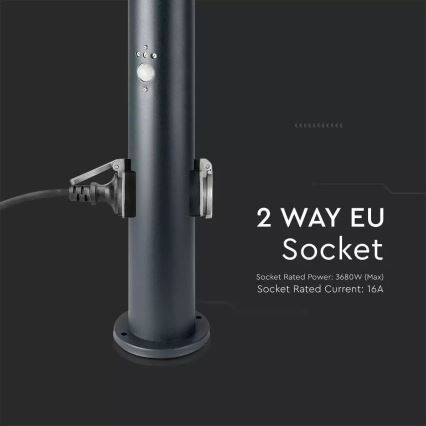 Lámpara exterior con sensor y 2 enchufes SCHUKO 1xE27/60W/230V IP44 60cm antracita