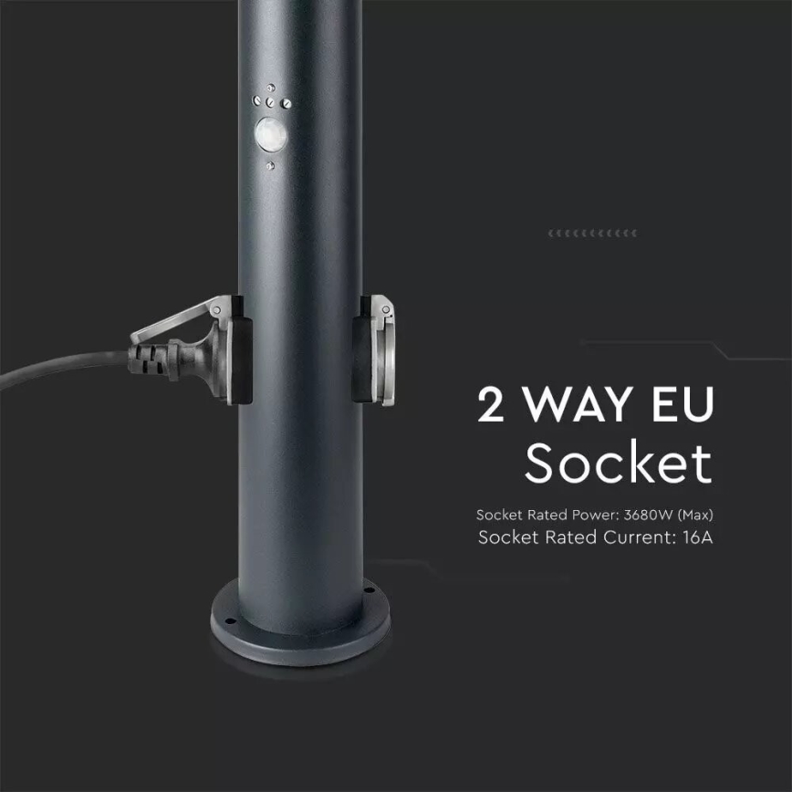 Lámpara exterior con sensor y 2 enchufes SCHUKO 1xE27/60W/230V IP44 60cm antracita