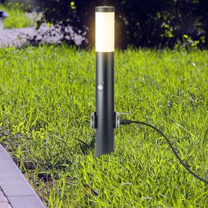 Lámpara exterior con sensor y 2 enchufes SCHUKO 1xE27/60W/230V IP44 60cm antracita