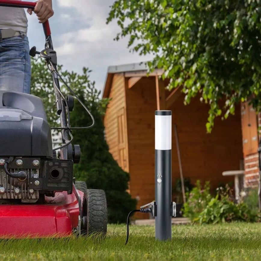 Lámpara exterior con sensor y 2 enchufes SCHUKO 1xE27/60W/230V IP44 60cm antracita