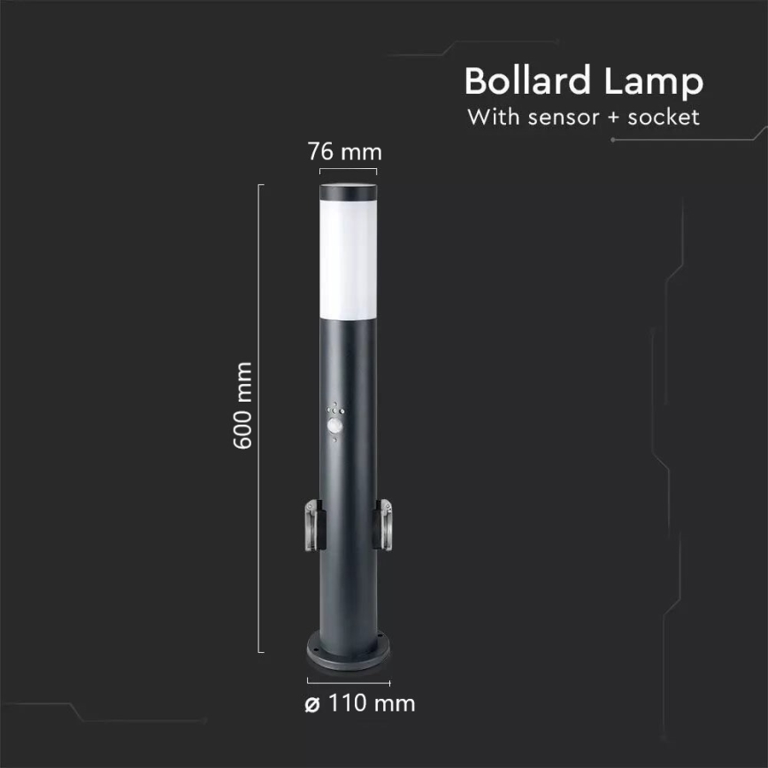Lámpara exterior con sensor y 2 enchufes SCHUKO 1xE27/60W/230V IP44 60cm antracita