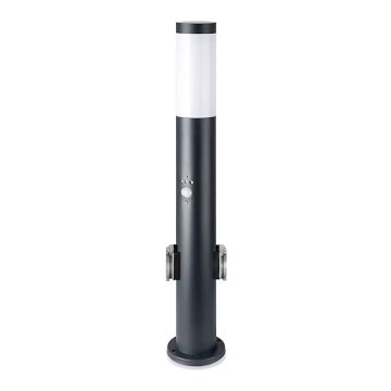 Lámpara exterior con sensor y 2 enchufes SCHUKO 1xE27/60W/230V IP44 60cm negro