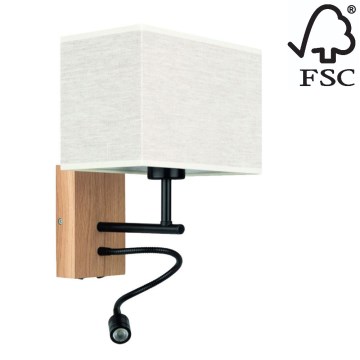 Lámpara flexible LED BOHO 1xE27/25W + LED/1W/230V roble - certificado FSC