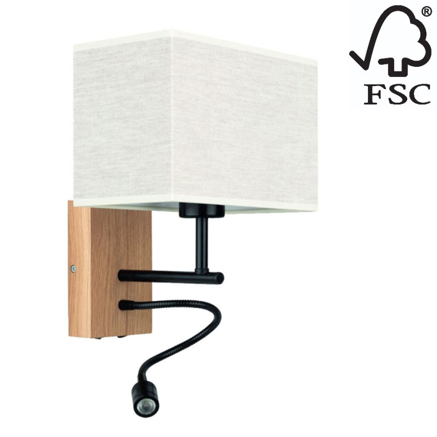 Lámpara flexible LED BOHO 1xE27/25W + LED/1W/230V roble - certificado FSC