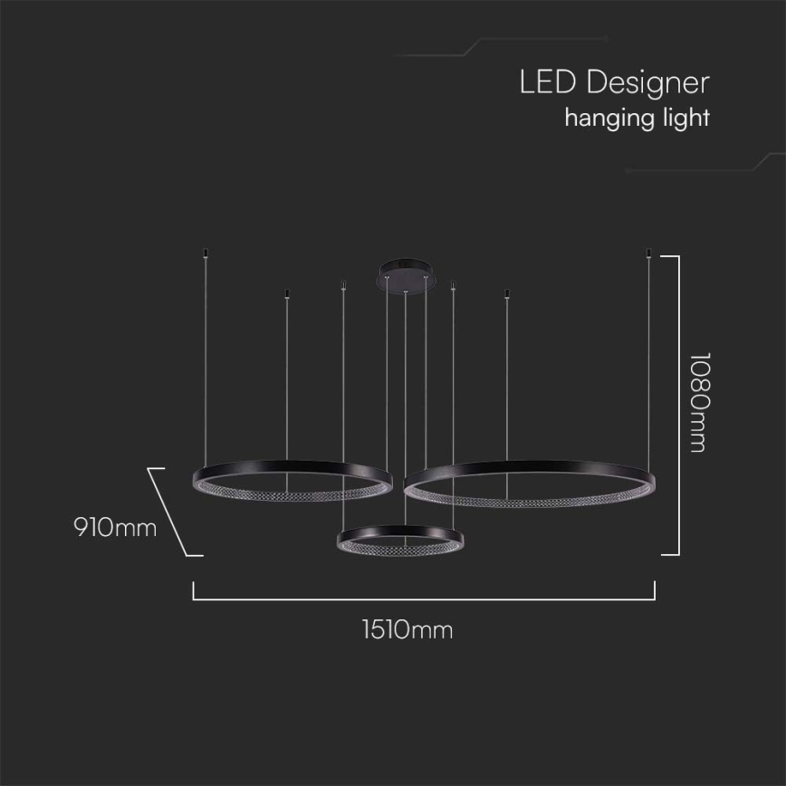 Lámpara LED colgante 3xLED/19W/230V 4000K negro