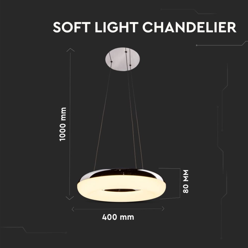 Lámpara LED colgante LED/40W/230V 3000K diá. 40 cm cromo brillante