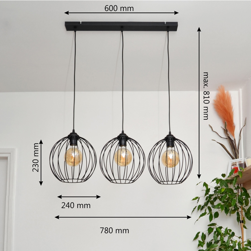 Lámpara LED colgante MERCURE 3xE27/15W/230V