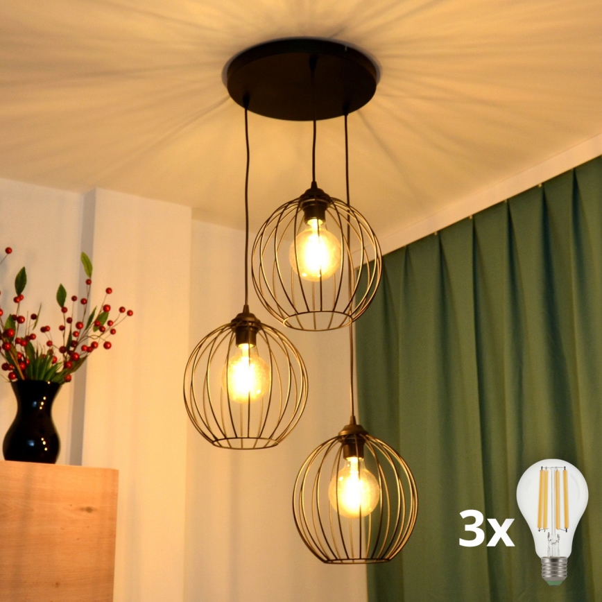 Lámpara LED colgante MERCURE 3xE27/15W/230V ø 50 cm negro