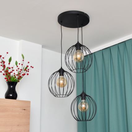 Lámpara LED colgante MERCURE 3xE27/15W/230V ø 50 cm negro