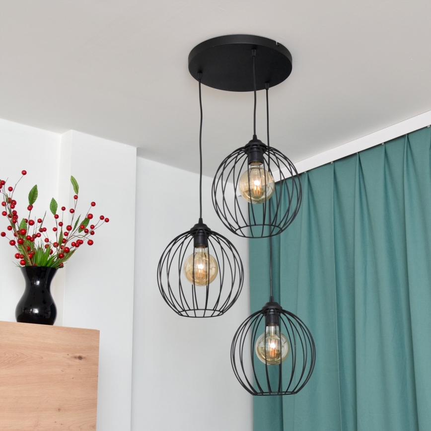 Lámpara LED colgante MERCURE 3xE27/15W/230V ø 50 cm negro