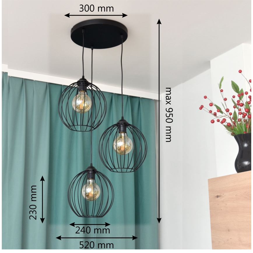 Lámpara LED colgante MERCURE 3xE27/15W/230V ø 50 cm negro