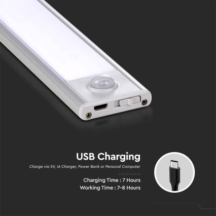 Lámpara LED para debajo de muebles de cocina con sensor LED/2,5W/5V 4000K 3000 mAh