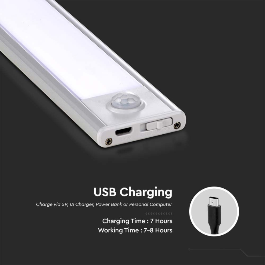 Lámpara LED para debajo de muebles de cocina con sensor LED/2,5W/5V 4000K 3000 mAh