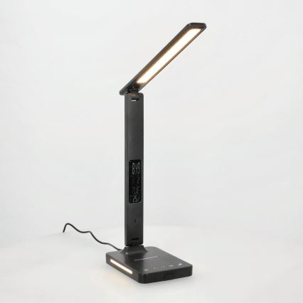 Lámpara de mesa LED regulable con cargador inalámbrico QI, mostrar y Puerto USB LED/7W/230V 3000-6000K negro