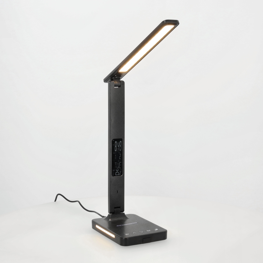 Lámpara de mesa LED regulable con cargador inalámbrico QI, mostrar y Puerto USB LED/7W/230V 3000-6000K negro