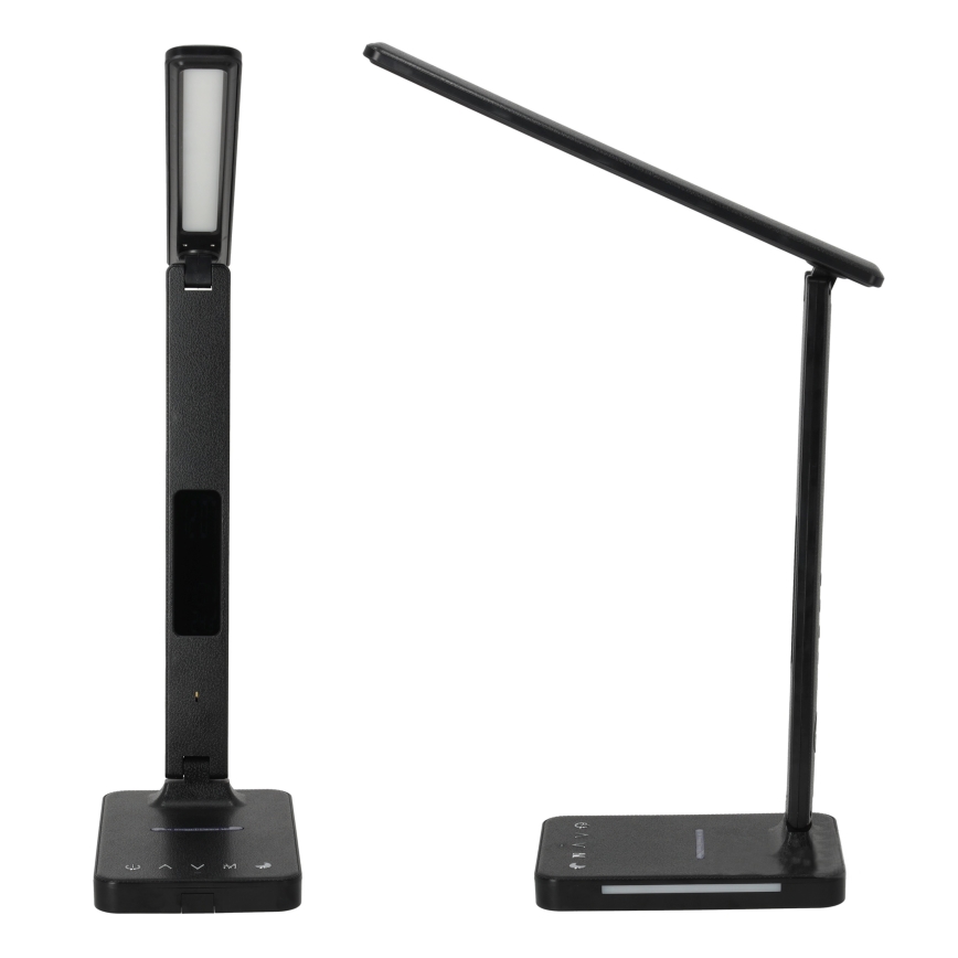Lámpara de mesa LED regulable con cargador inalámbrico QI, mostrar y Puerto USB LED/7W/230V 3000-6000K negro