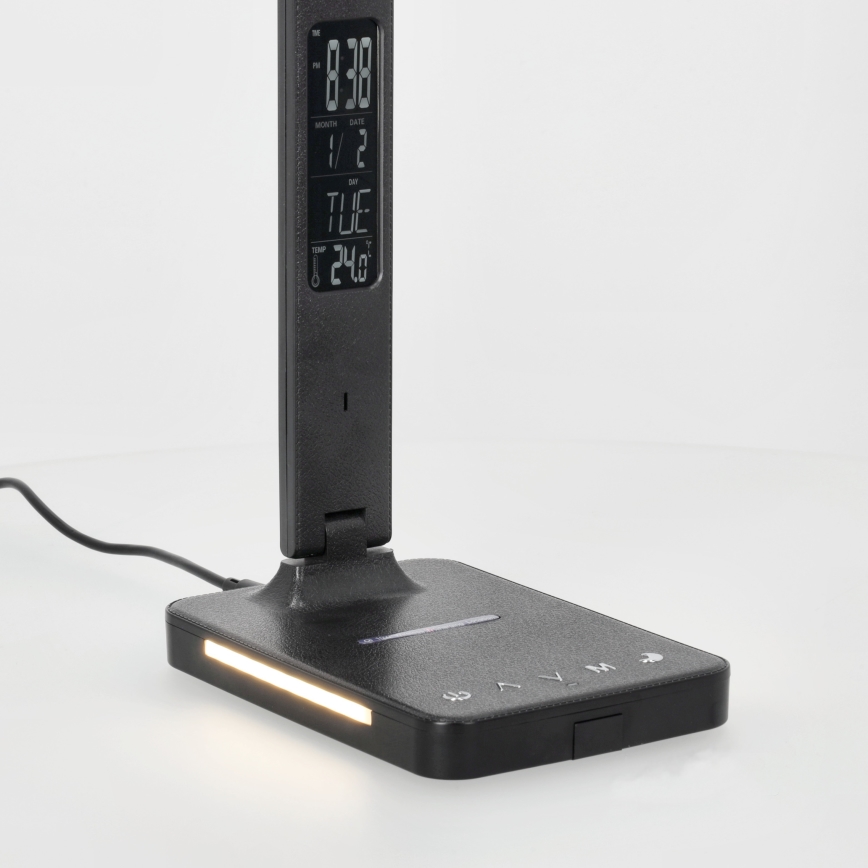 Lámpara de mesa LED regulable con cargador inalámbrico QI, mostrar y Puerto USB LED/7W/230V 3000-6000K negro