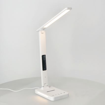 Lámpara de mesa LED regulable con cargador inalámbrico QI, mostrar y Puerto USB LED/7W/230V 3000-6000K blanco