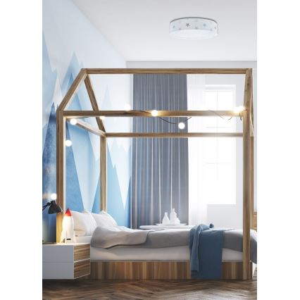 Plafón infantil LED regulable SMART GALAXY KIDS LED/24W/230V 3000-6500K estrellas blanco/gris/azul + mando a distancia