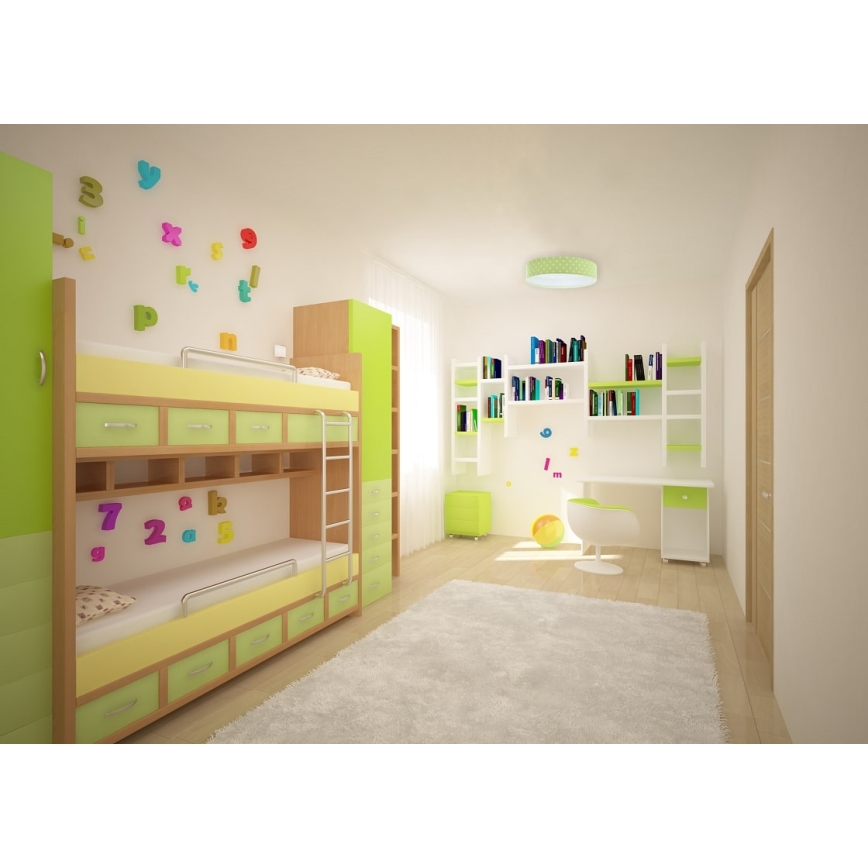 Plafón LED regulable para niños SMART GALAXY KIDS LED/24W/230V 3000-6500K puntos verde/blanco + mando a distancia