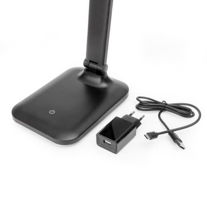 Lámpara LED táctil regulable con carga inalámbrica y puerto USB REMUS LED/5W/230V negro