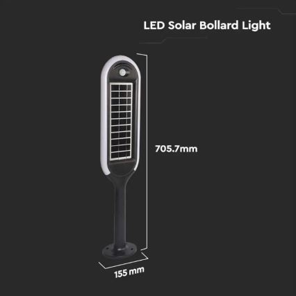 Lámpara solar LED con sensor BOLLARD LED/5W/5,5V 70 cm 3000K IP65