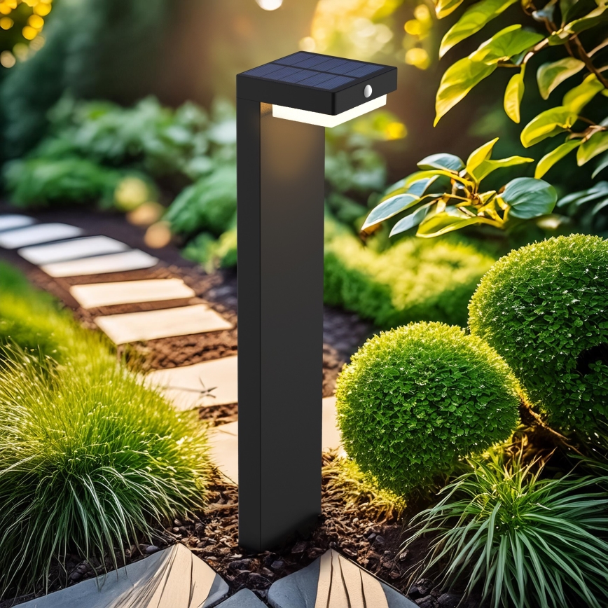Lámpara solar LED con sensor de movimiento y crepuscular PALERMO LED/5W/2000 mAh IP54 negro