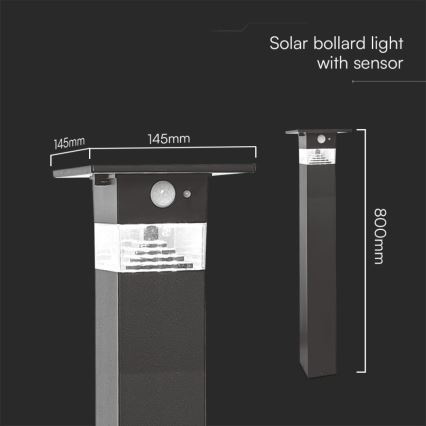 Lámpara solar LED con sensor LED/2,5W/3,7V IP54 3000K